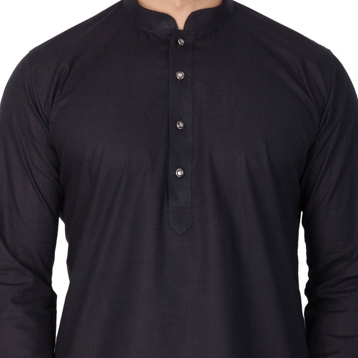 VASTRAMAY Men's Black Linen Kurta