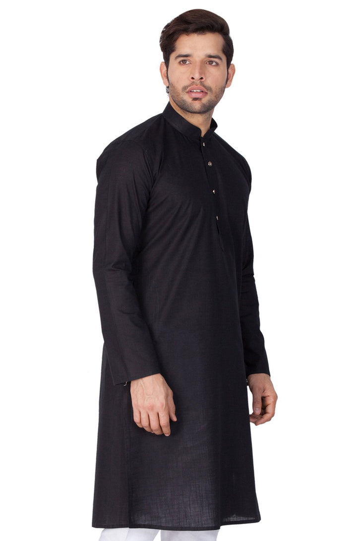 VASTRAMAY Men's Black Linen Kurta