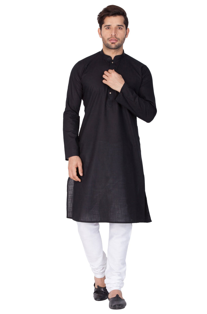 VASTRAMAY Men's Black Linen Kurta