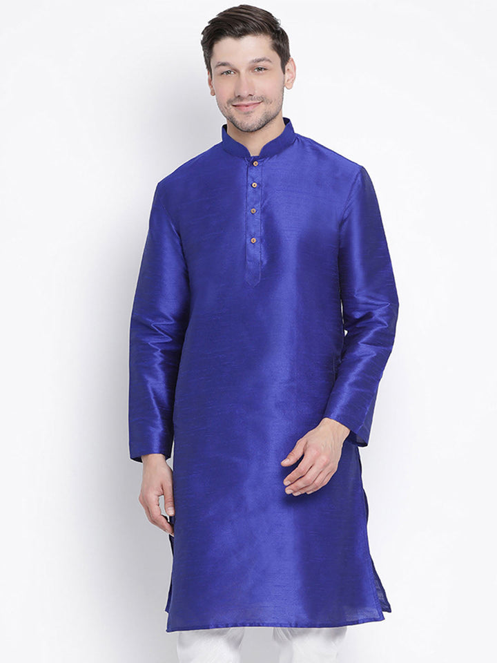 VM BY VASTRAMAY Men's Blue Cotton Silk Blend Kurta