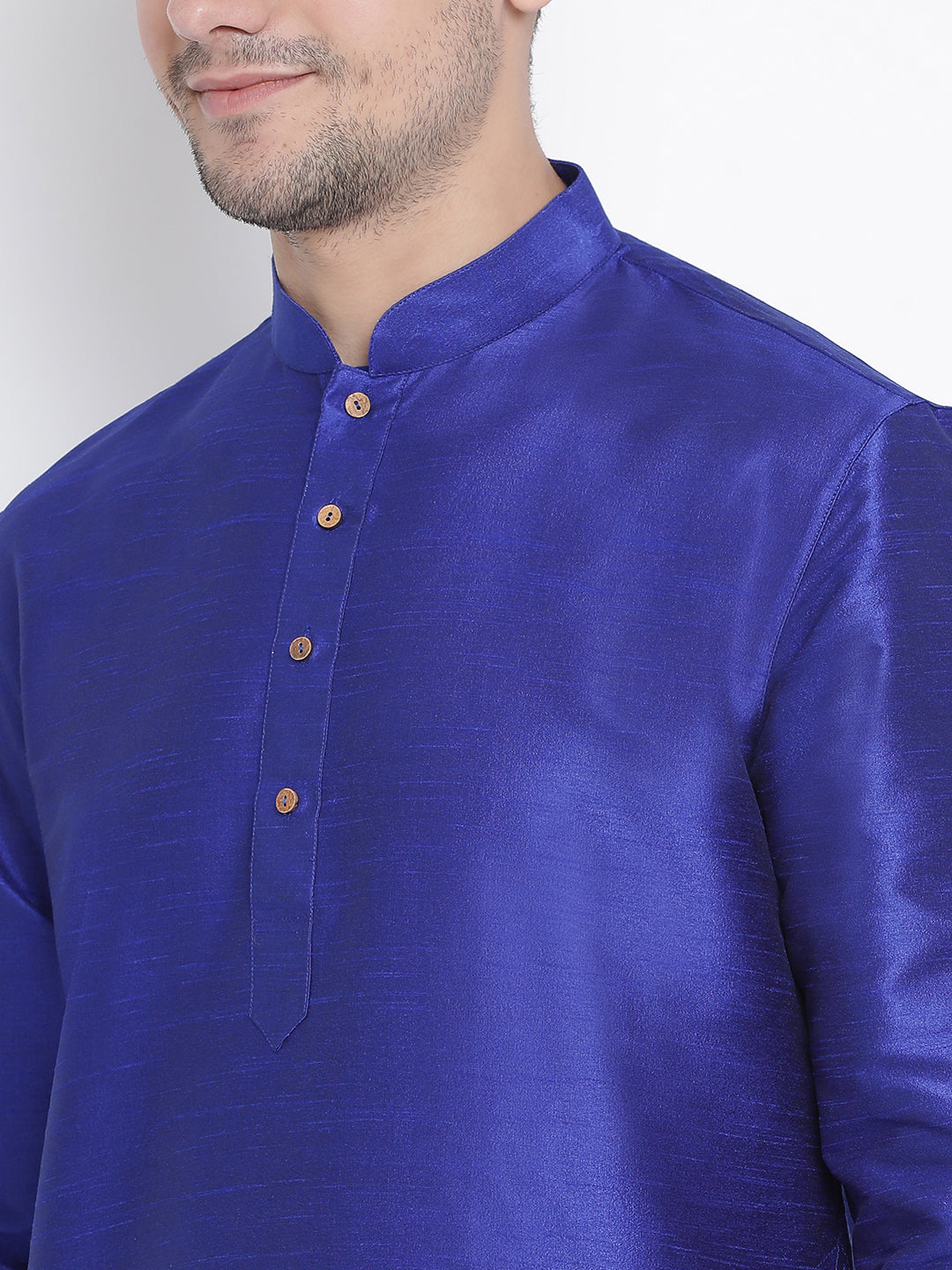 VM BY VASTRAMAY Men's Blue Cotton Silk Blend Kurta