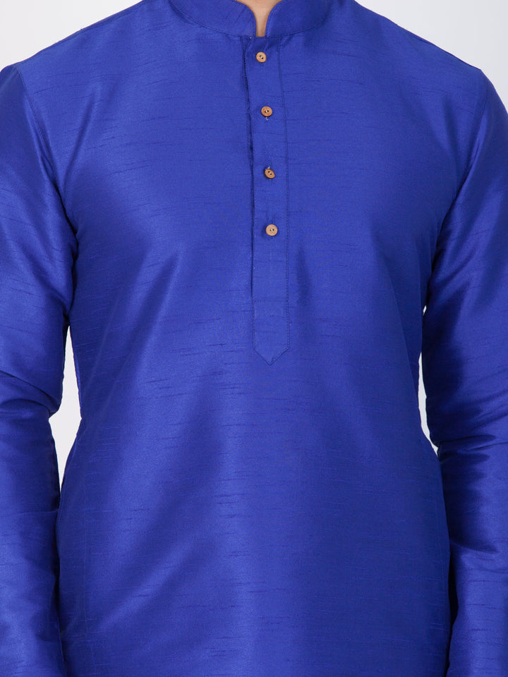 VM BY VASTRAMAY Men's Blue Cotton Silk Blend Kurta and Dhoti Pant Set