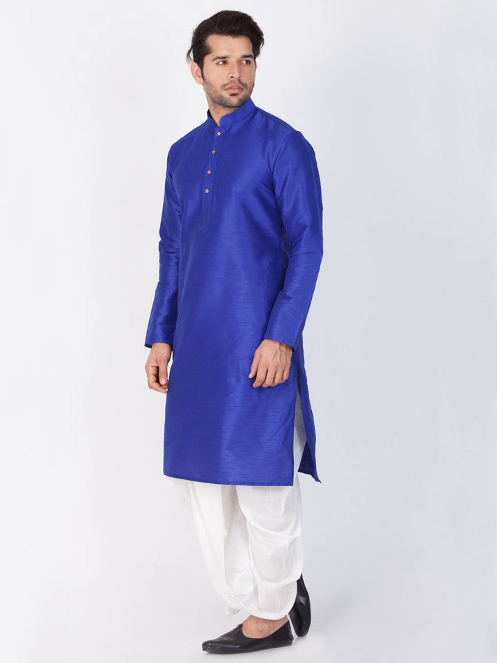 VM BY VASTRAMAY Men's Blue Cotton Silk Blend Kurta and Dhoti Pant Set