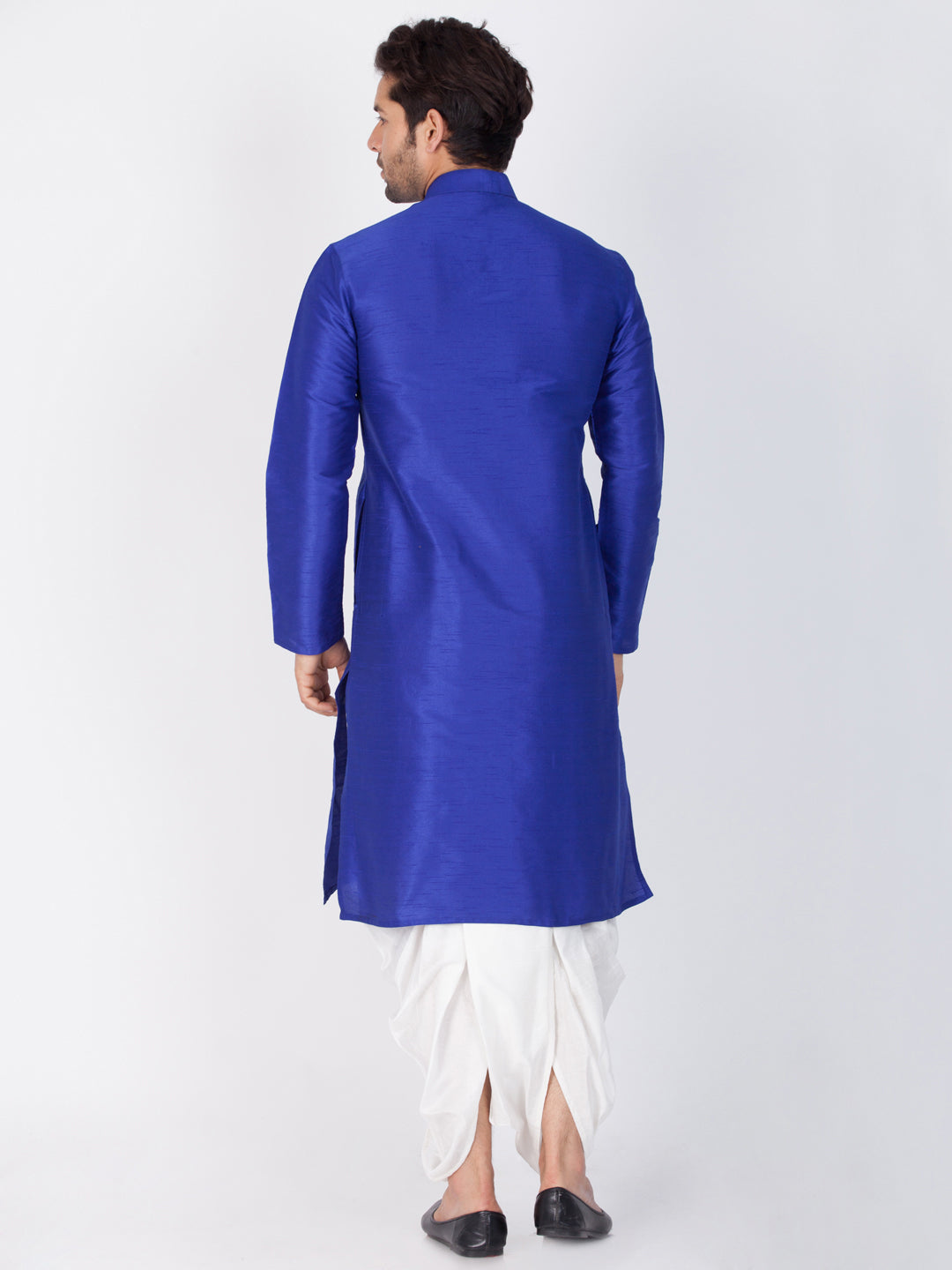 VM BY VASTRAMAY Men's Blue Cotton Silk Blend Kurta and Dhoti Pant Set