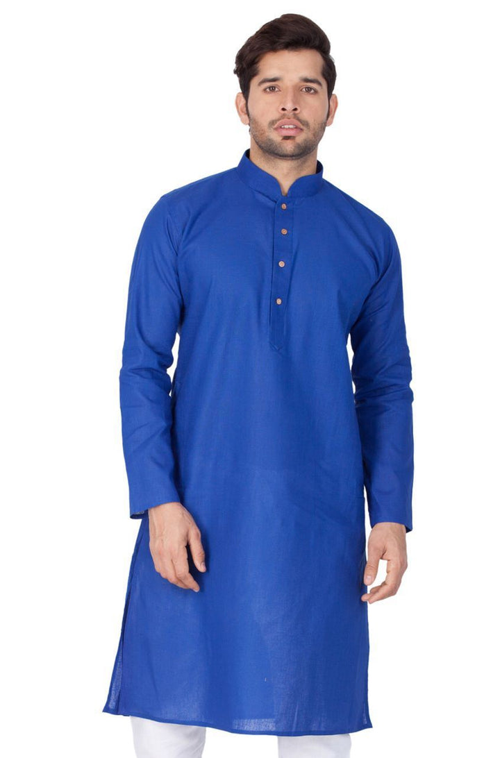 VASTRAMAY Men's Blue Linen Kurta