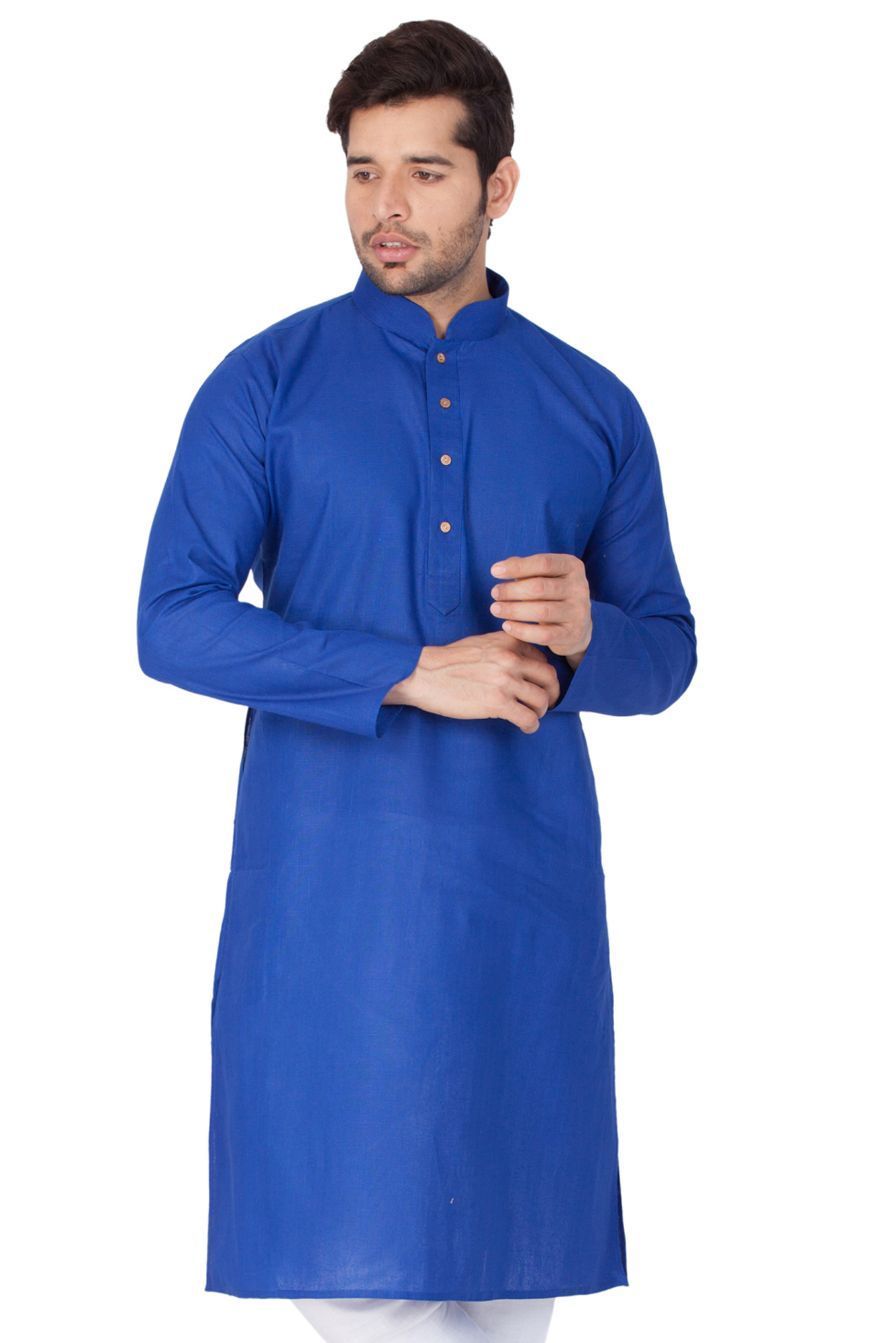 VASTRAMAY Men's Blue Linen Kurta