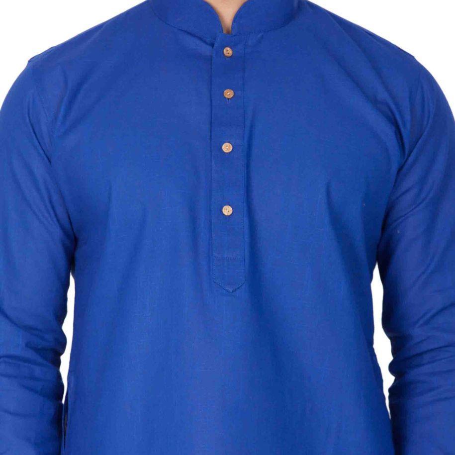 VASTRAMAY Men's Blue Linen Kurta