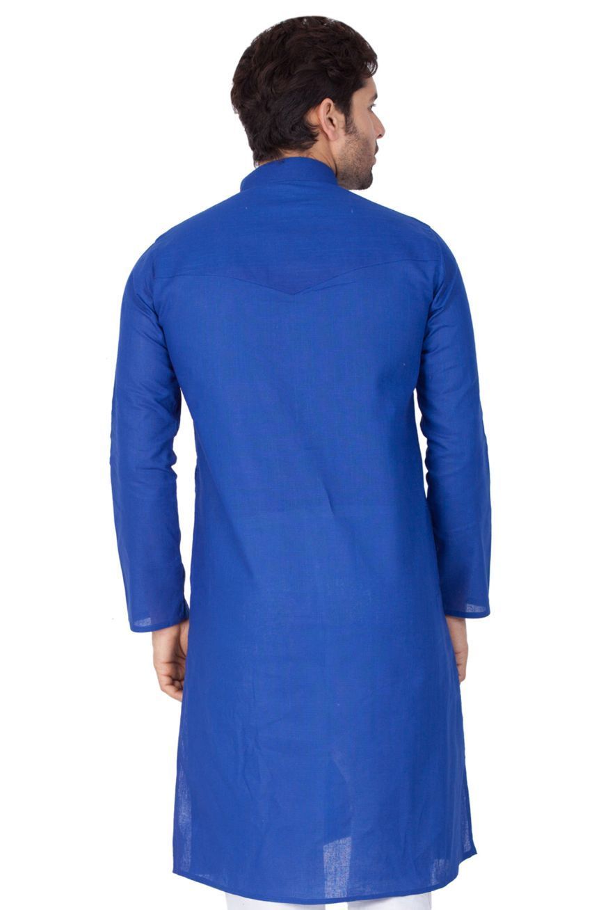 VASTRAMAY Men's Blue Linen Kurta