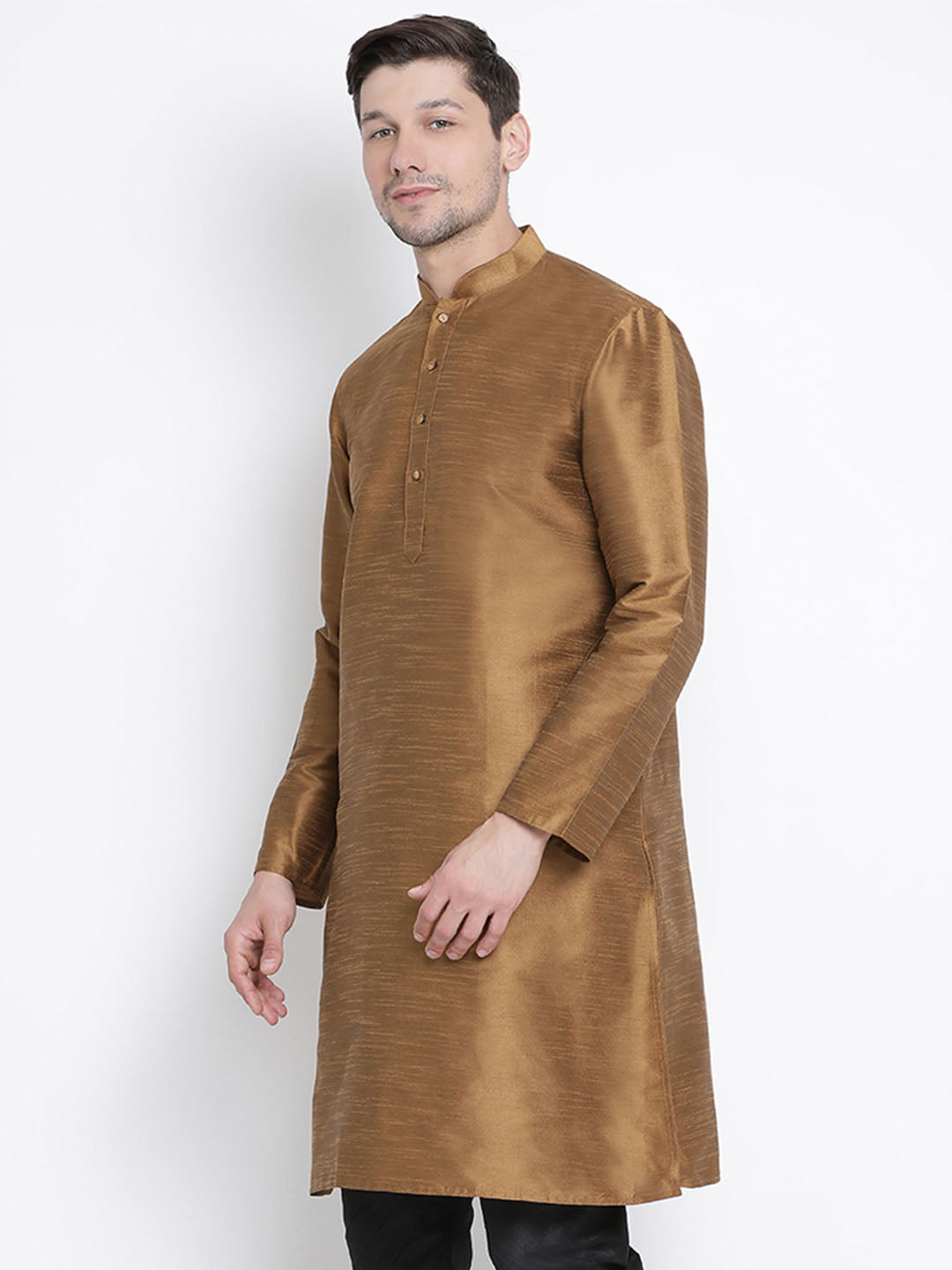 VM BY VASTRAMAY Men's Brown Cotton Silk Blend Kurta