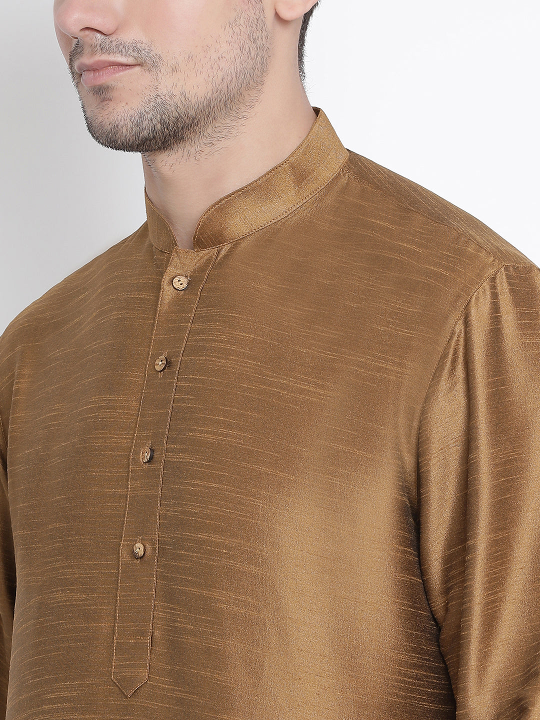 VM BY VASTRAMAY Men's Brown Cotton Silk Blend Kurta