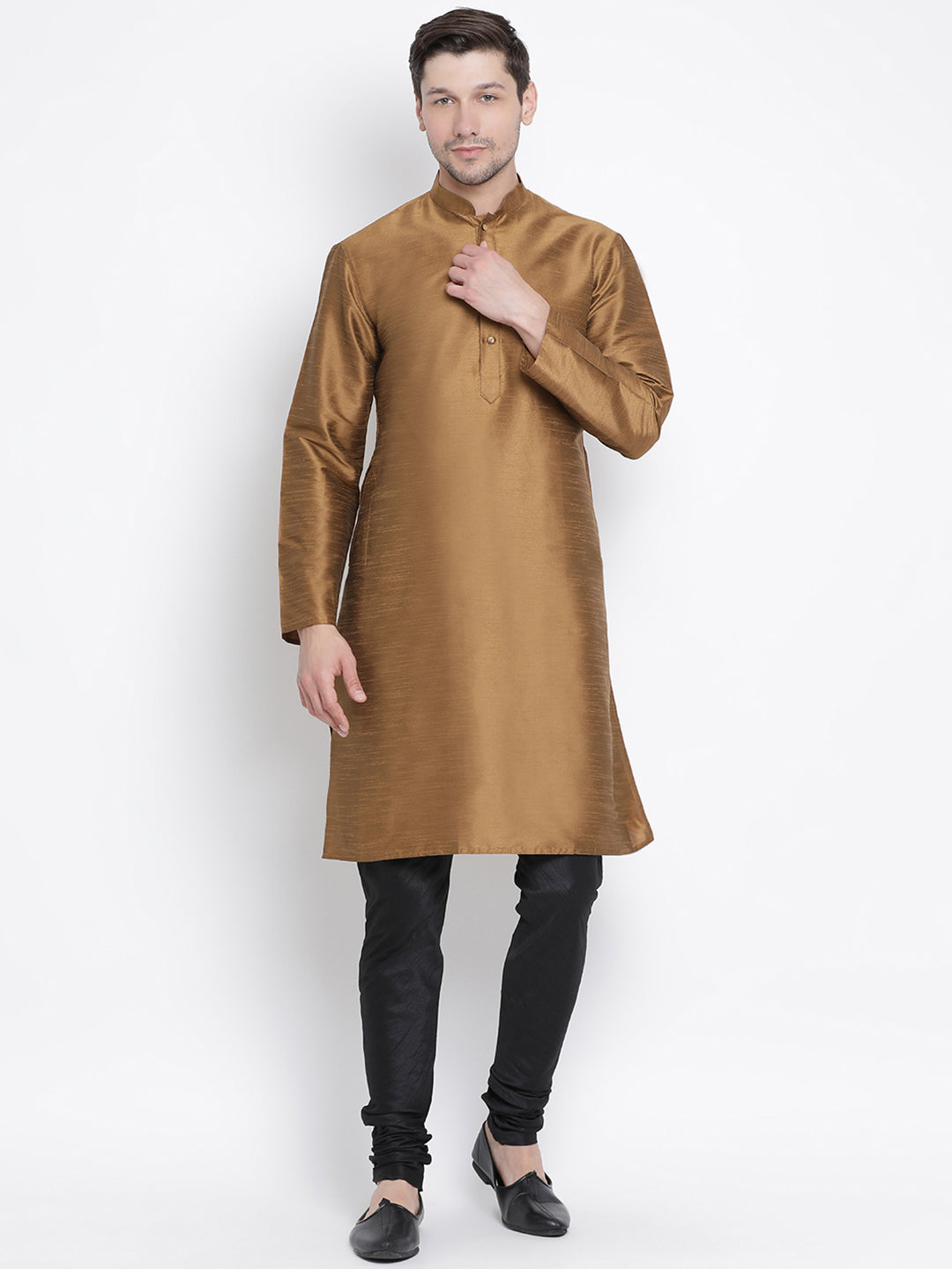 VM BY VASTRAMAY Men's Brown Cotton Silk Blend Kurta