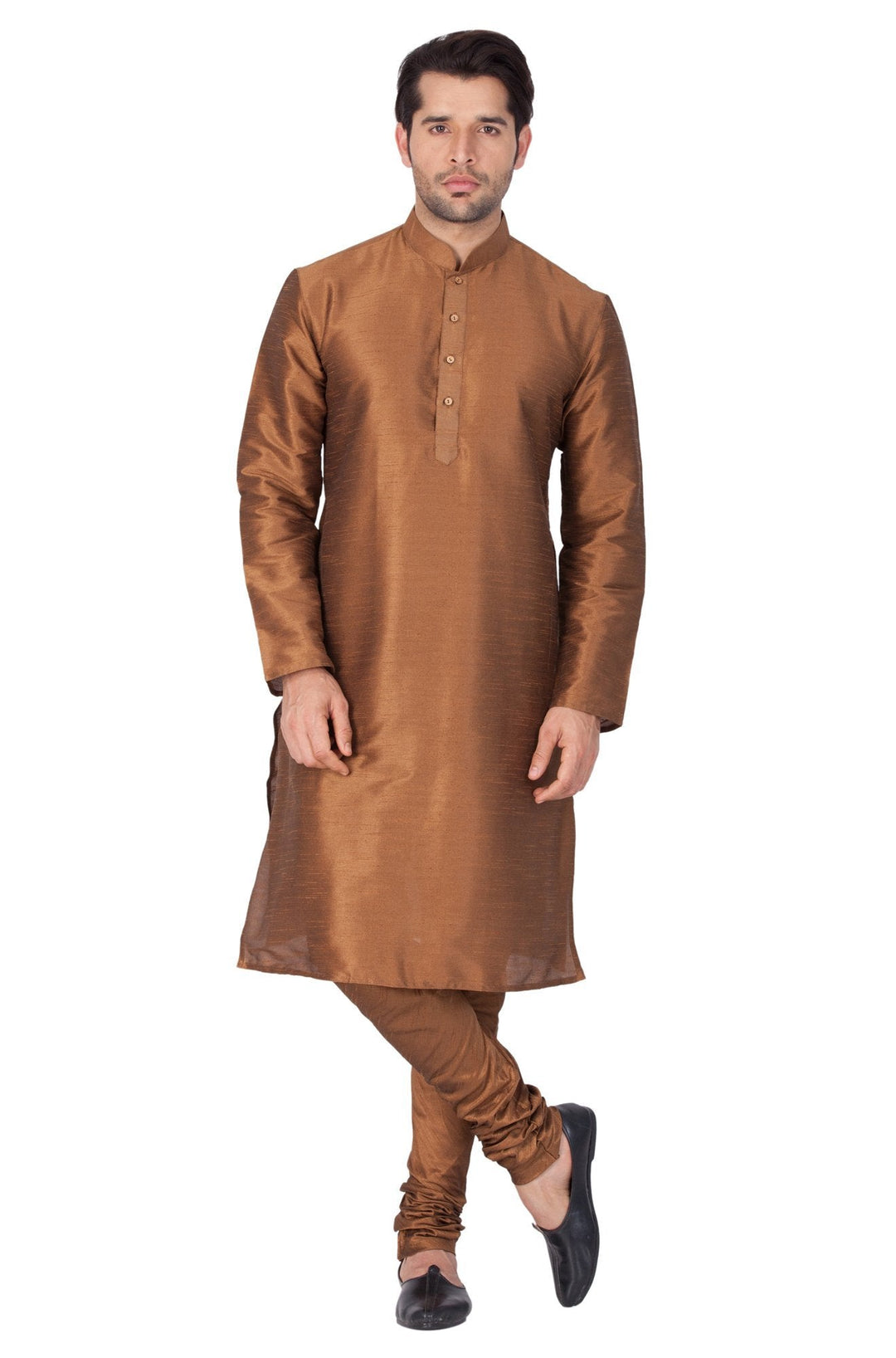 VM BY VASTRAMAY Men's Brown Cotton Silk Blend Kurta and Pyjama Set