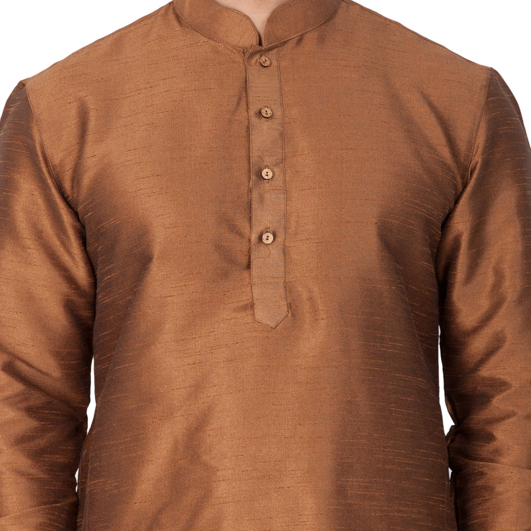 VM BY VASTRAMAY Men's Brown Cotton Silk Blend Kurta and Pyjama Set