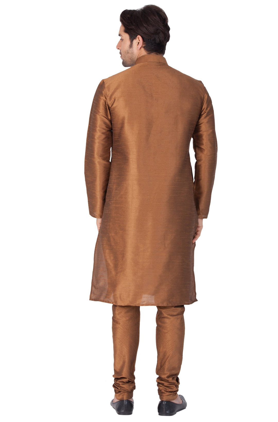 VM BY VASTRAMAY Men's Brown Cotton Silk Blend Kurta and Pyjama Set