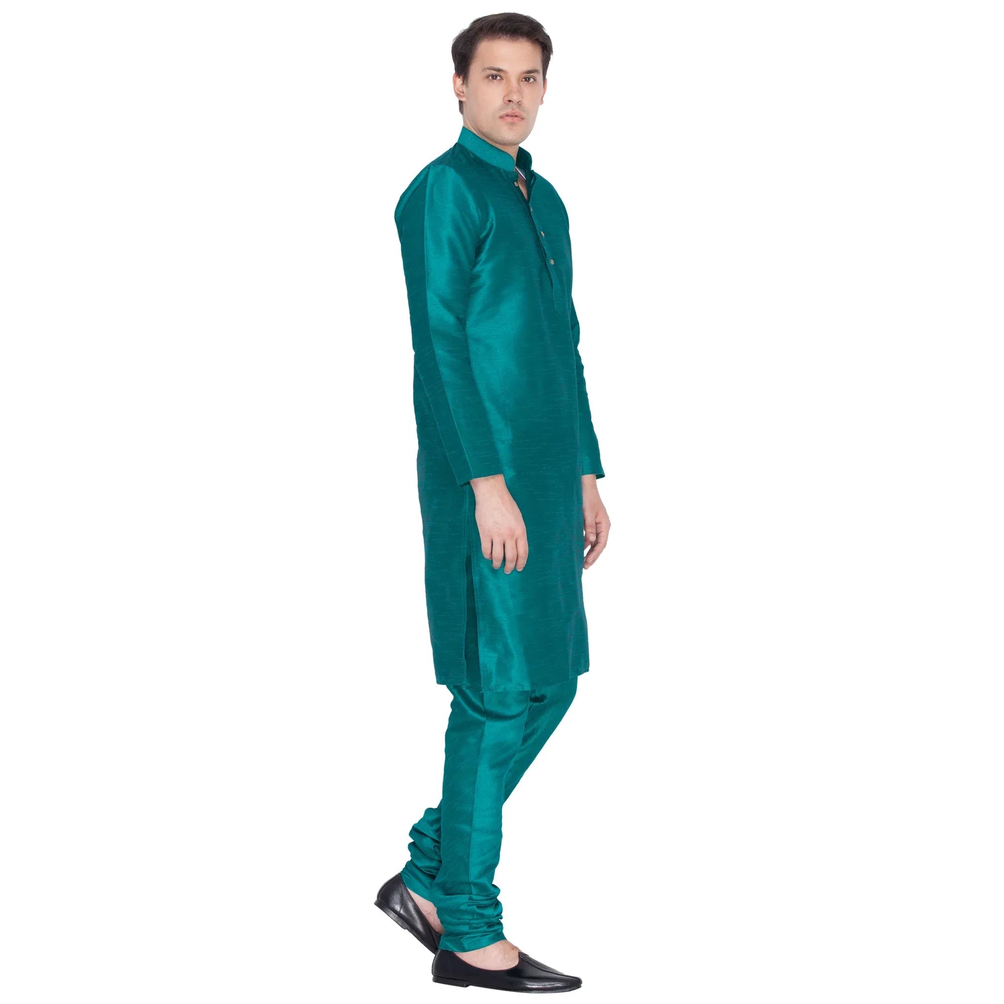 Men's Green Cotton Silk Blend Kurta and Pyjama Set