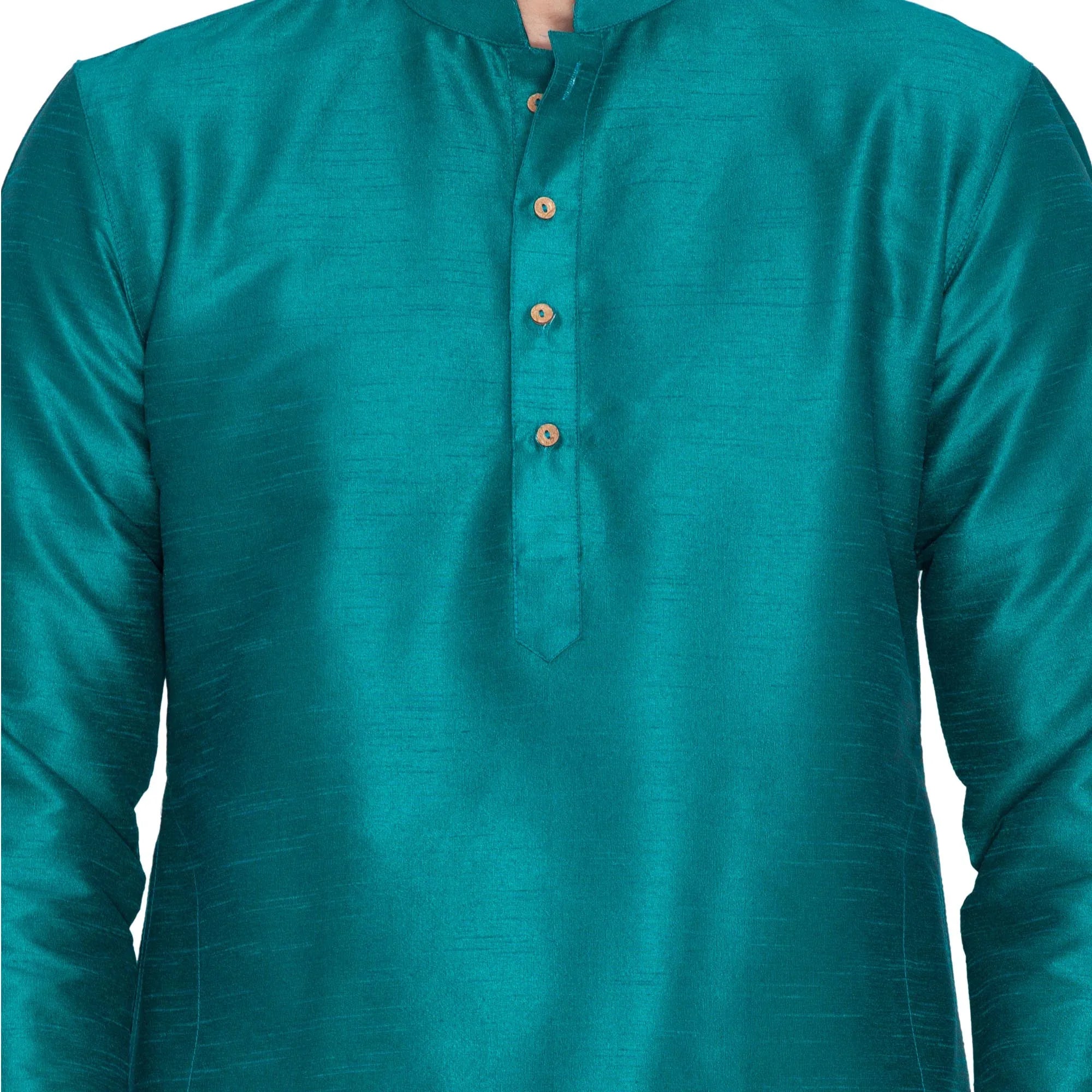 Men's Green Cotton Silk Blend Kurta and Pyjama Set