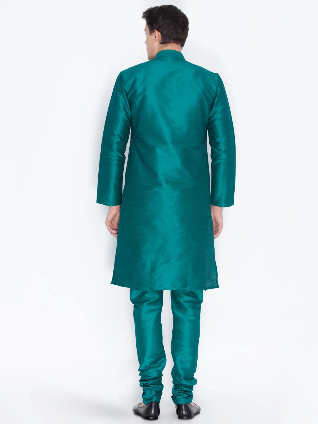 Men's Green Cotton Silk Blend Kurta and Pyjama Set