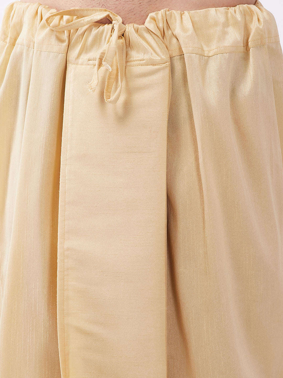 Men's Gold Solid Silk Blend Kurta And Dhoti Set