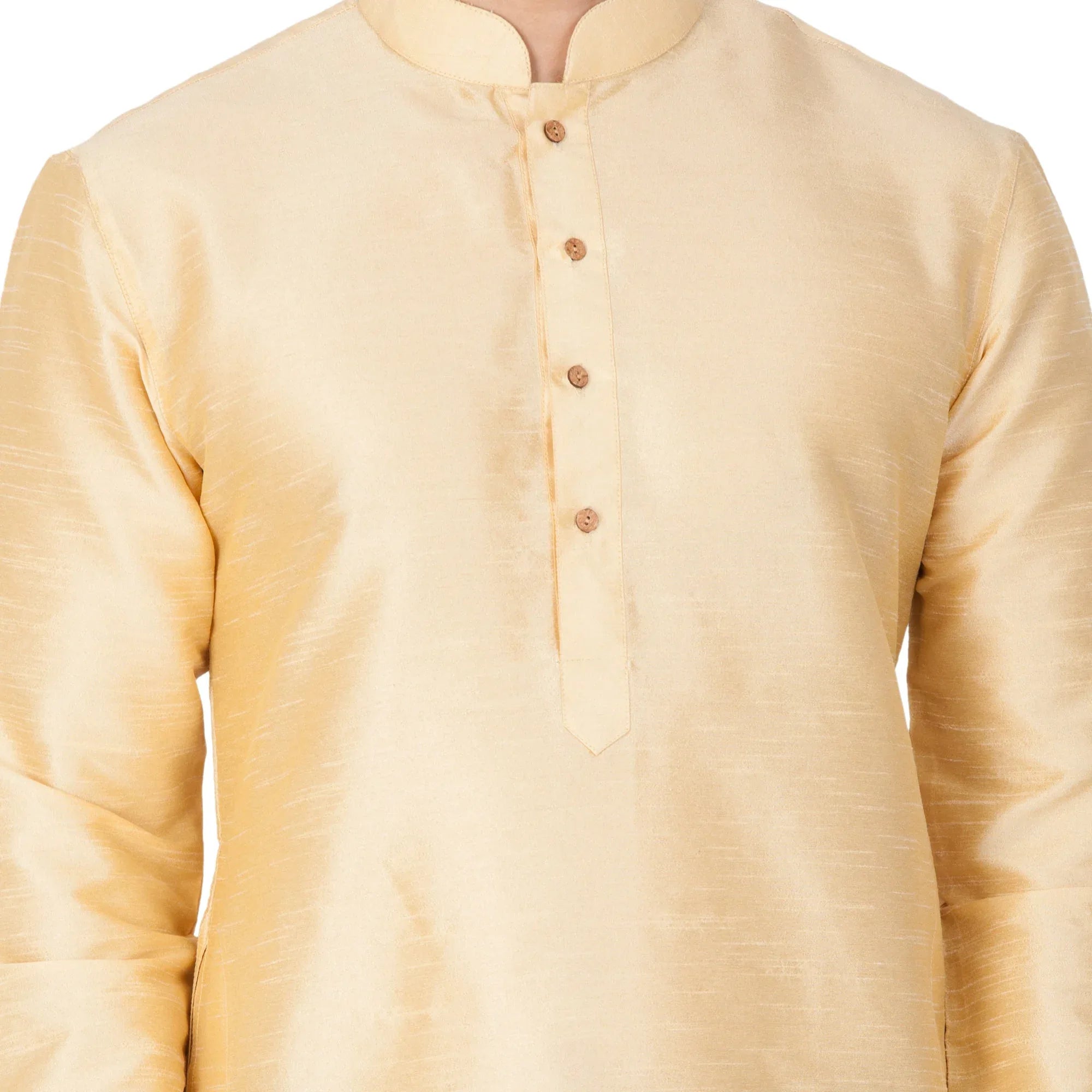 VASTRAMAY Men's Gold Cotton Silk Blend Kurta, Pyjama & Dupatta Set