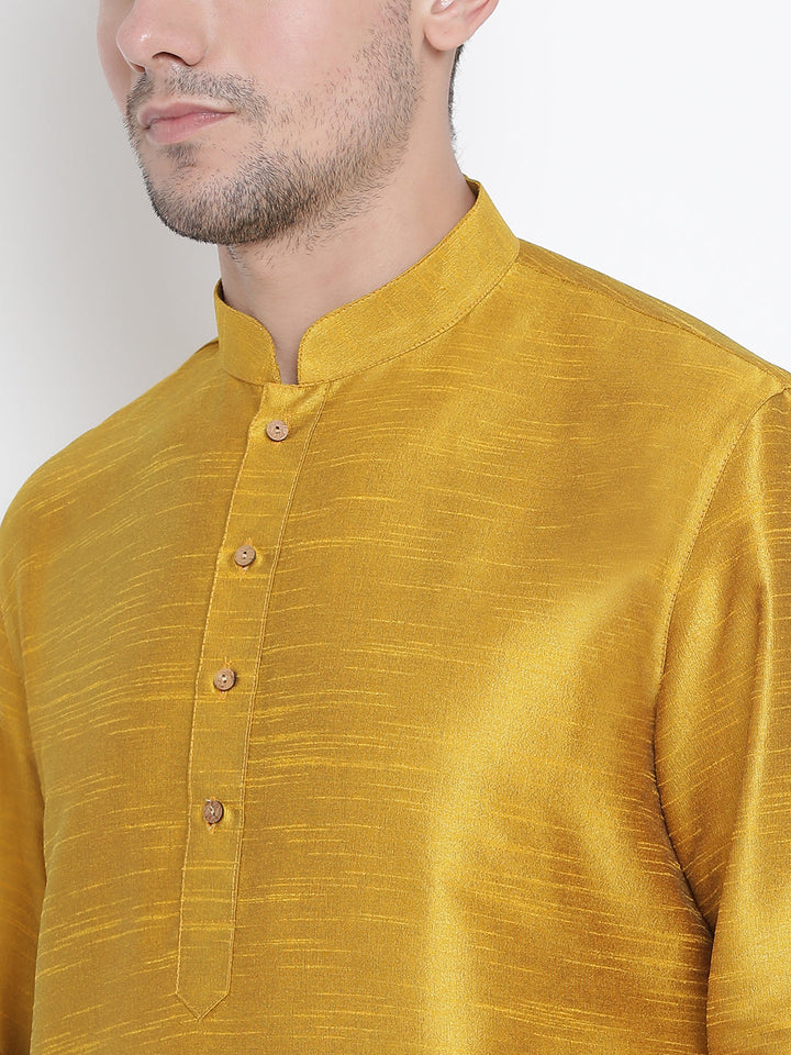 VM BY VASTRAMAY Men's Yellow Cotton Silk Blend Kurta and Pyjama Set