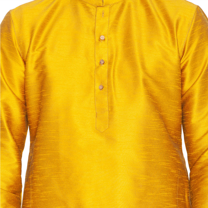 VM BY VASTRAMAY Men's Gold Cotton Silk Blend Kurta and Pyjama Set