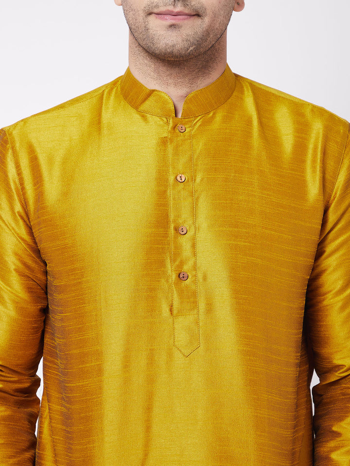 VASTRAMAY Cotton Silk Blend Mustard color Baap Beta Kurta Pyjama Set