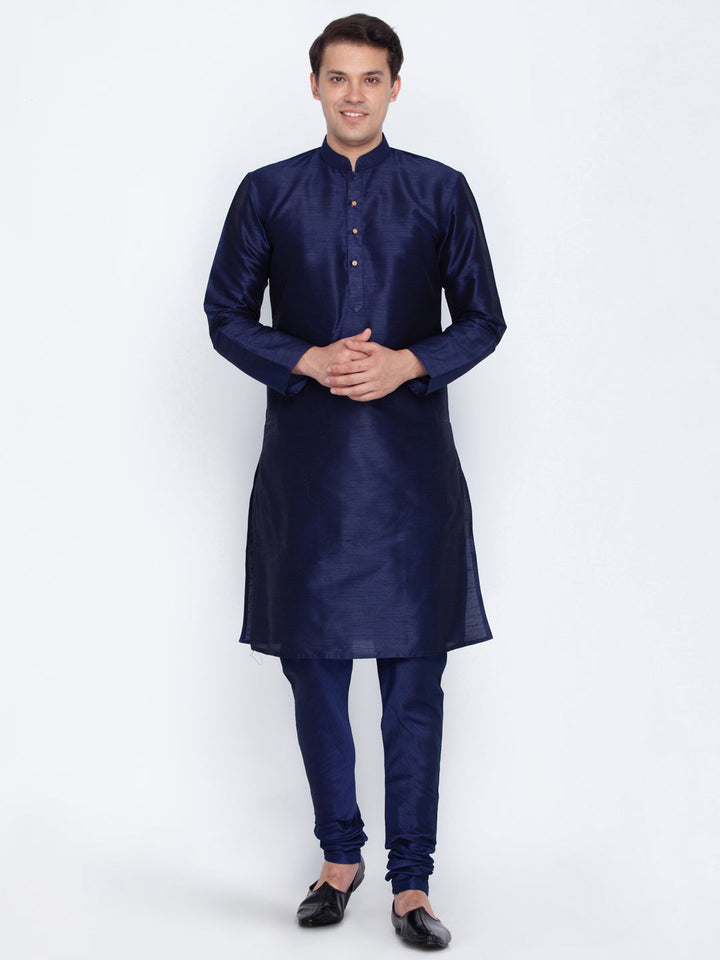 Vastramay Silk Blend Navy Blue Baap Beta Kurta Pyjama Set