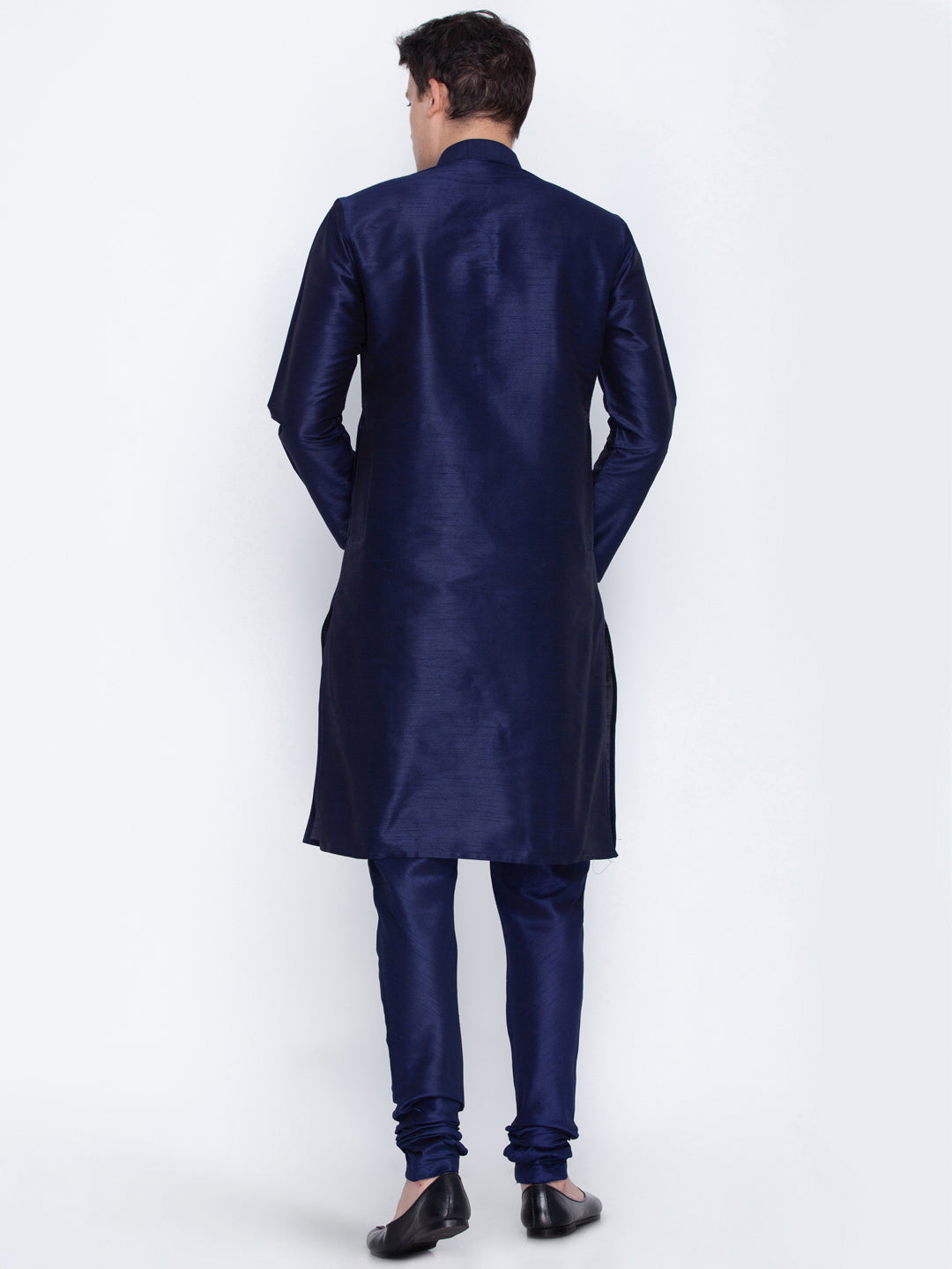 Vastramay Silk Blend Navy Blue Baap Beta Kurta Pyjama Set