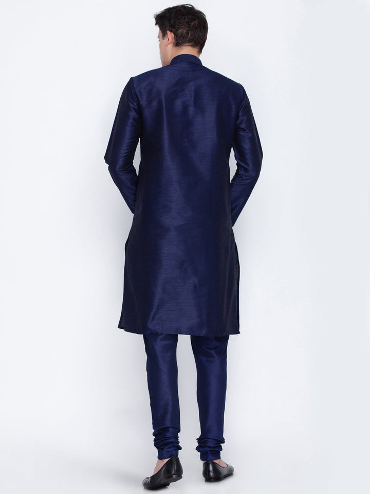 Vastramay Silk Blend Navy Blue Baap Beta Kurta Pyjama Set