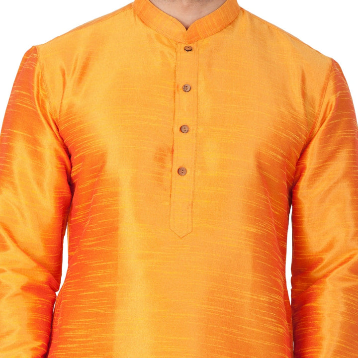 VM BY VASTRAMAY Men's Orange Cotton Silk Blend Kurta and Pyjama Set