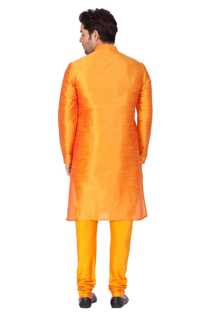 VM BY VASTRAMAY Men's Orange Cotton Silk Blend Kurta and Pyjama Set