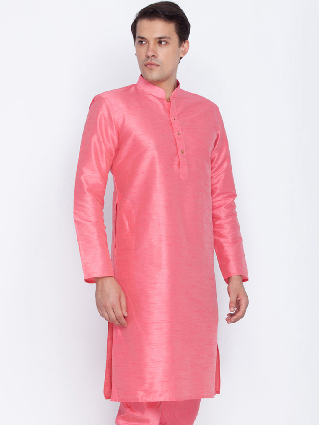 VM BY VASTRAMAY Men's Pink Cotton Silk Blend Kurta