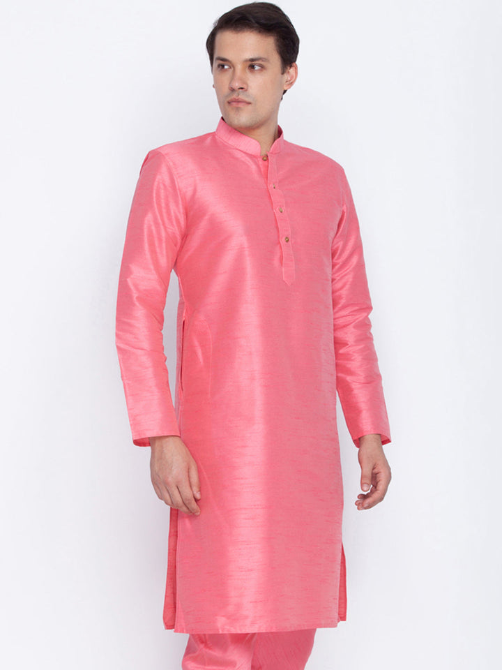 VM BY VASTRAMAY Men's Pink Cotton Silk Blend Kurta