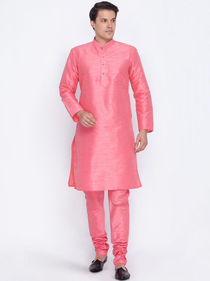 VM BY VASTRAMAY Men's Pink Cotton Silk Blend Kurta