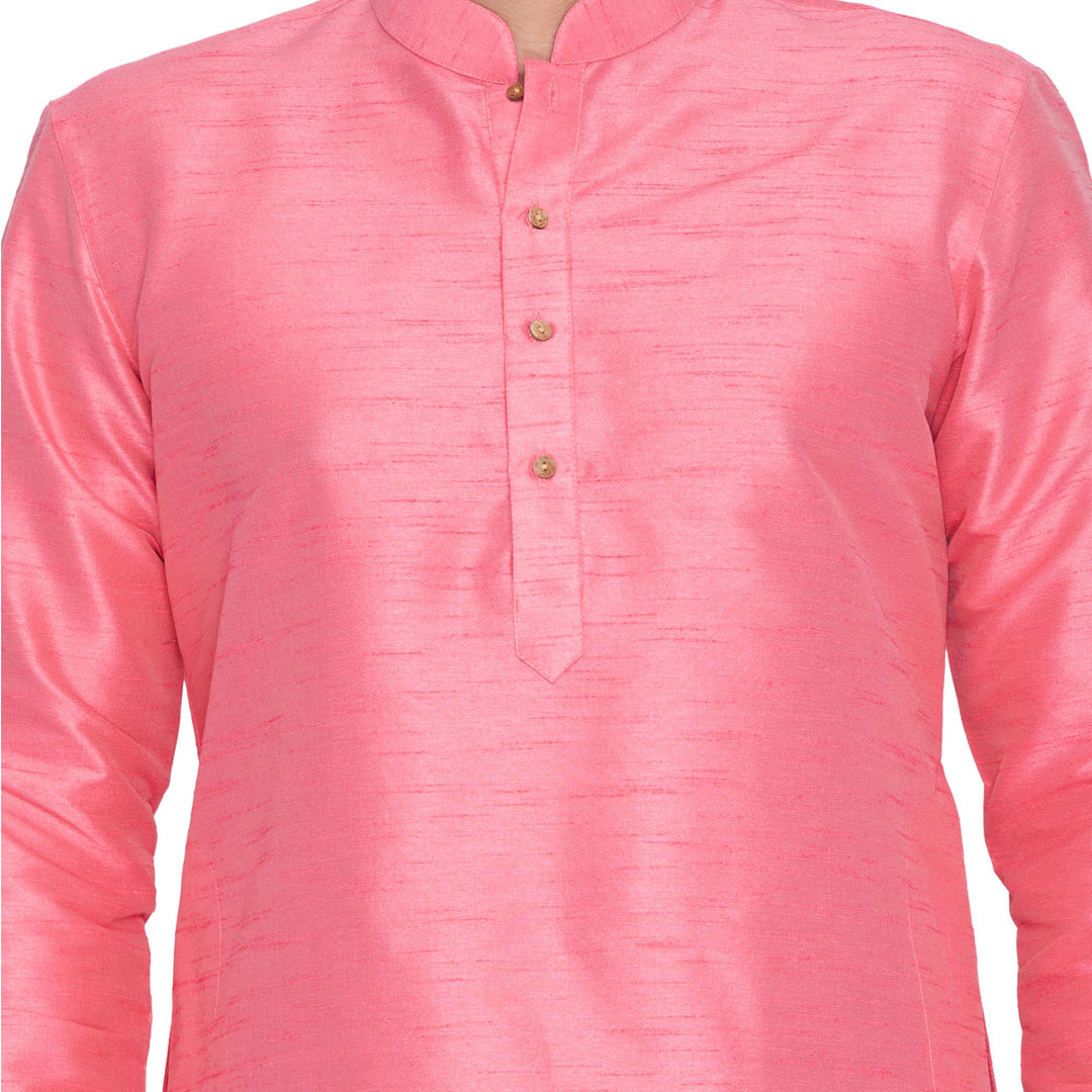 VM BY VASTRAMAY Men's Pink Cotton Silk Blend Kurta and Pyjama Set