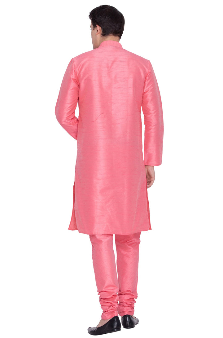 VM BY VASTRAMAY Men's Pink Cotton Silk Blend Kurta and Pyjama Set