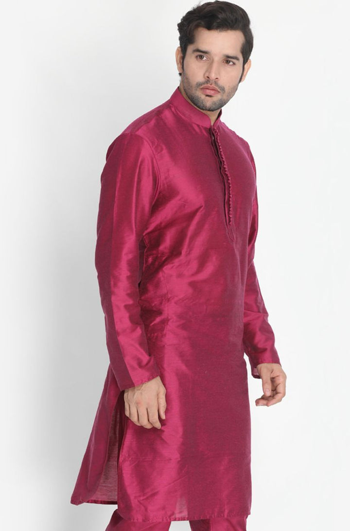 VASTRAMAY Men's Fuchsia Cotton Silk Blend Kurta