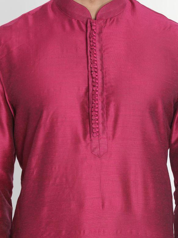 VASTRAMAY Men's Purple Cotton Silk Blend Kurta and Pyjama Set
