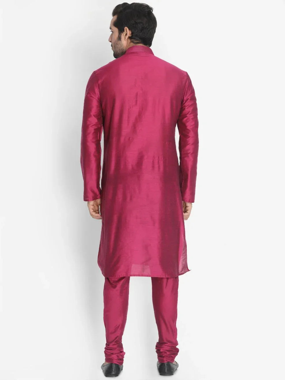 VASTRAMAY Men's Purple Cotton Silk Blend Kurta and Pyjama Set