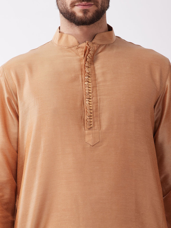 VASTRAMAY Men Rose Gold Kurta with Embroidered Dhoti