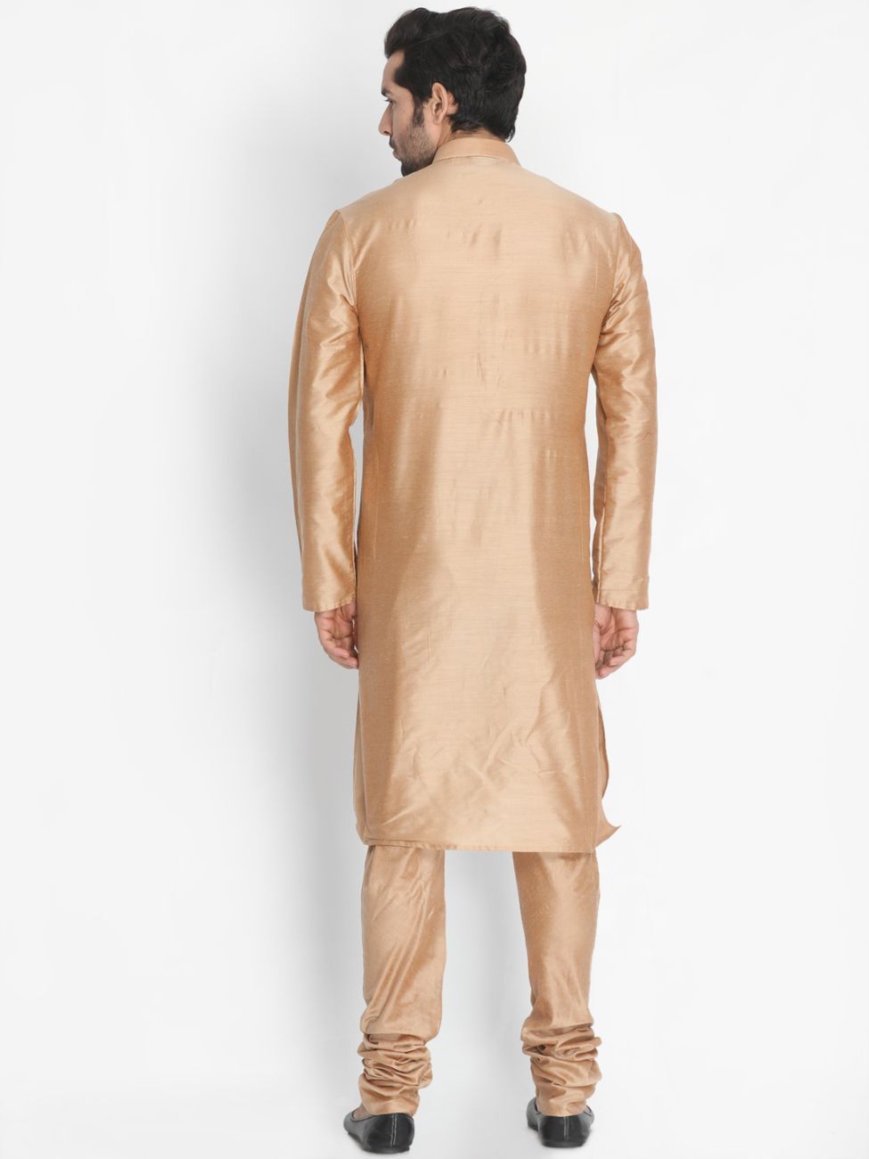 VASTRAMAY Men's Gold Cotton Silk Blend Kurta and Churidar Set