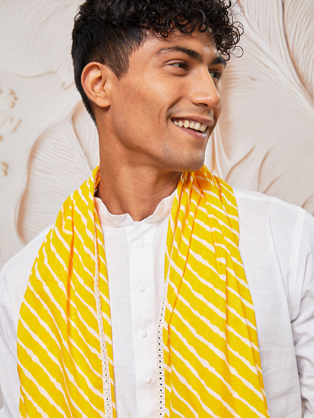Men's White Cotton  Kurta,Pyjama And Dupatta Set