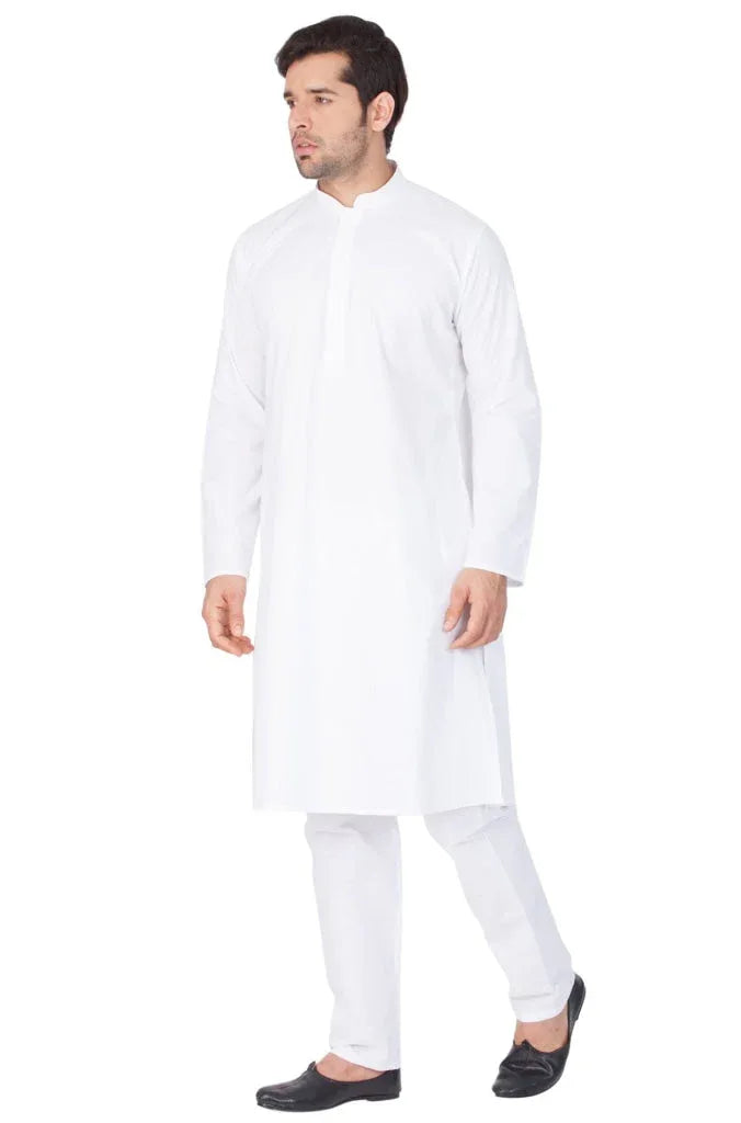Men's White Cotton Kurta and Pyjama Set