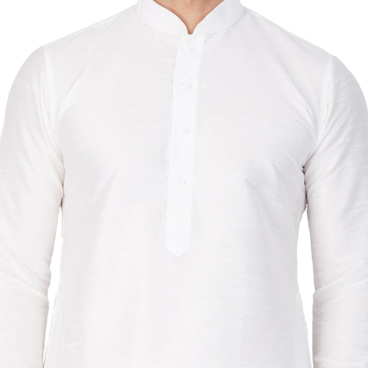 VM BY VASTRAMAY Men's White Cotton Silk Blend Kurta and Pyjama Set