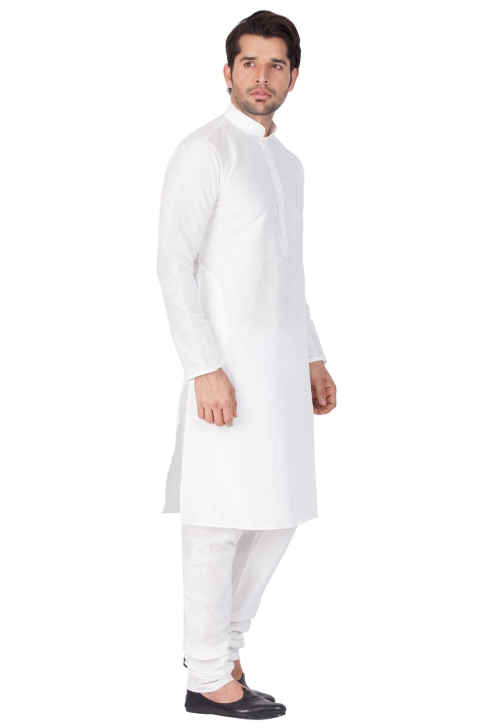 VM BY VASTRAMAY Men's White Cotton Silk Blend Kurta and Pyjama Set