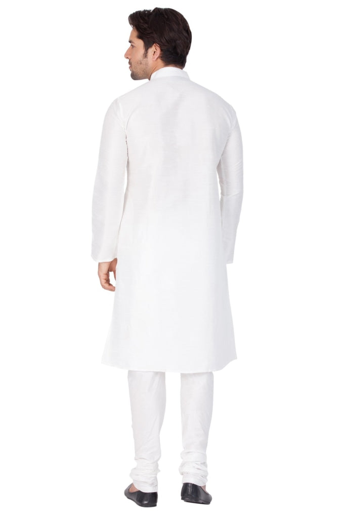 VM BY VASTRAMAY Men's White Cotton Silk Blend Kurta and Pyjama Set