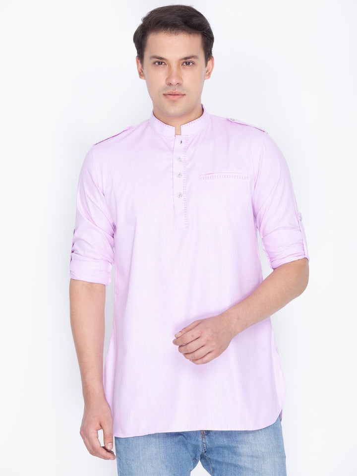 Men's Pink Cotton Short Kurta