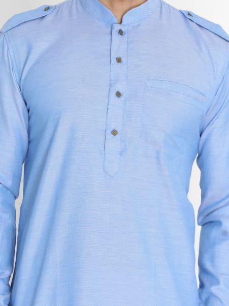 VASTRAMAY Men's Blue Cotton Blend Kurta and Patiala Set