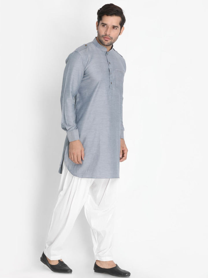 VASTRAMAY Men's Grey Cotton Blend Kurta and Patiala Set