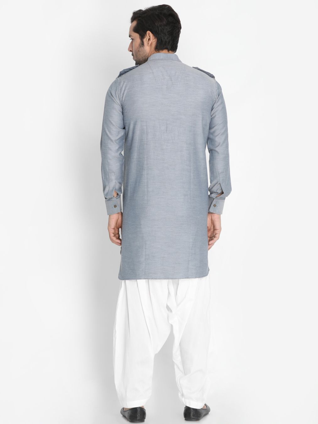 VASTRAMAY Men's Grey Cotton Blend Kurta and Patiala Set